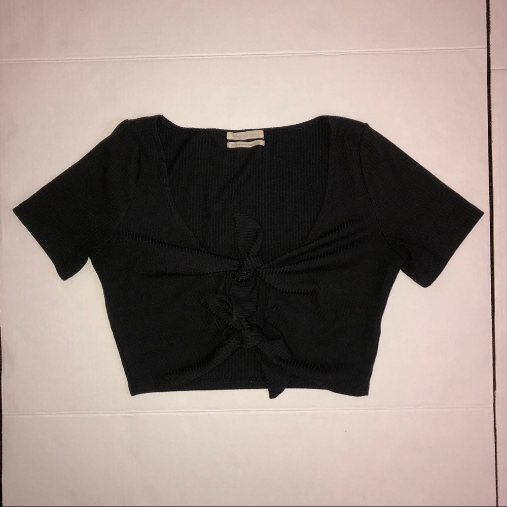 UO Double Tie Short Sleeve Top Navy Size M